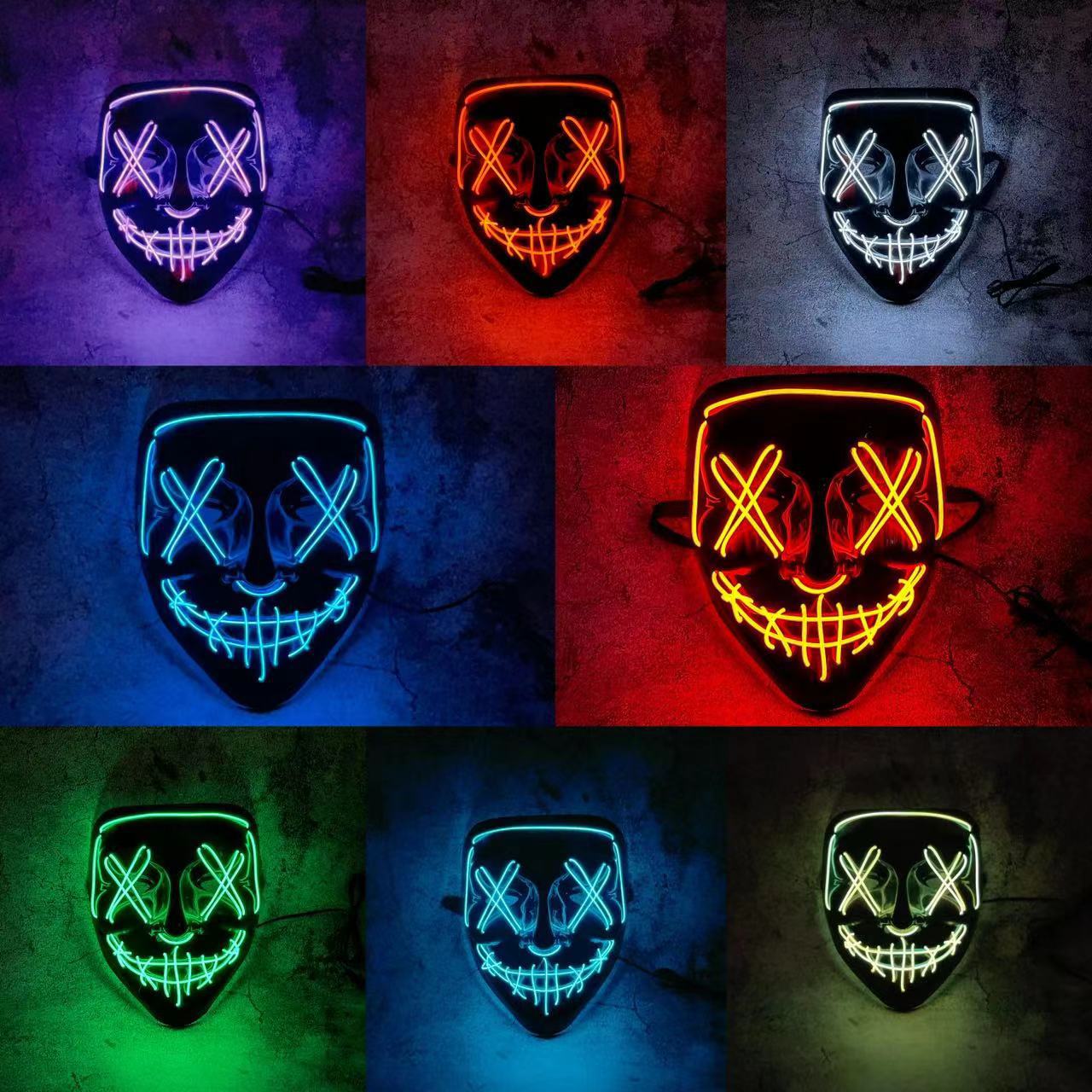 Led Purge Mask Halloween - Kabellose Neon-LED-Purge-Maske, Multi-Glow Horror-Gesichtsmaske, Unisex-Leucht-Kopfbedeckung für